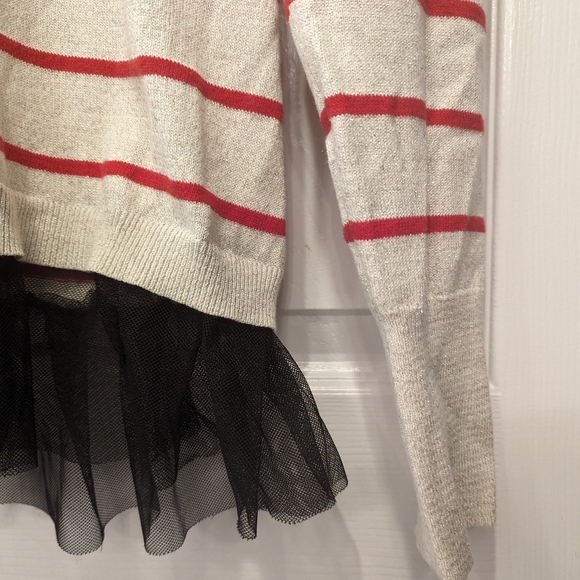 Princess Vera Wang Striped Scoop Neck Sweater sequin Tulle Trim Junior‘s Large - Picture 9 of 12